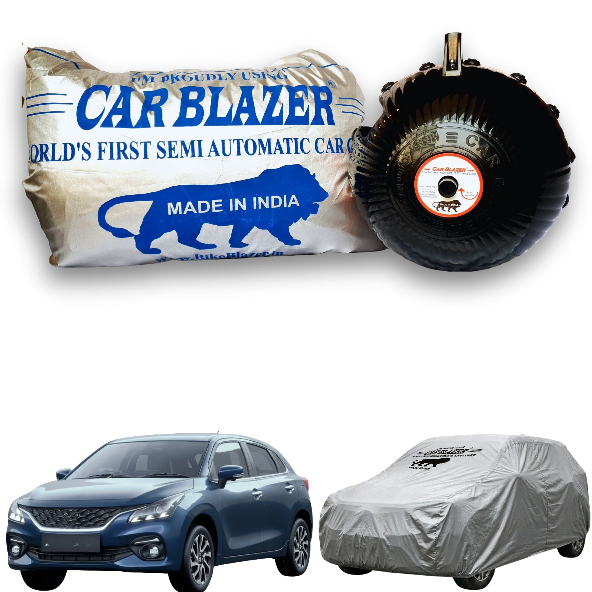 CarBlazer waterproof full body car cover built with tear resistant fabric for premium hatchbacks parked outdoors, water, Dust & Wind resistant car cover for Maruti Suzuki Baleno all car models.
