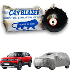 CarBlazer semi automatic portable full body car cover delivering waterproof, dust proof and UV rays of Sun safe protection for compact SUV rays of Suns parked outdoors for Maruti Suzuki Brezza all car models.