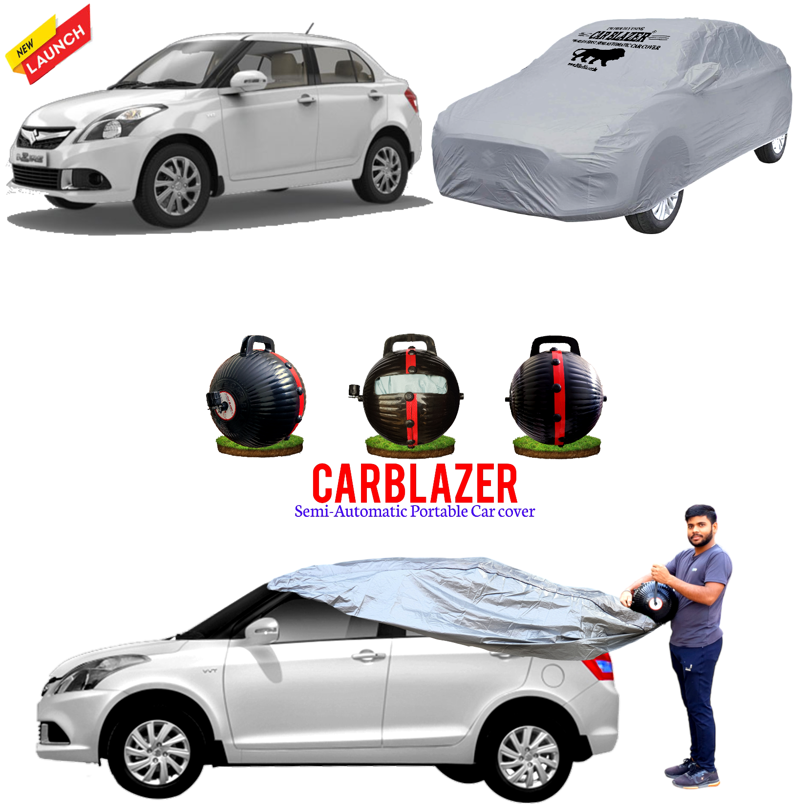 CarBlazer full body waterproof car cover designed for premium hatchbacks requiring dependable outdoor storage and vehicle care, Scratchptoof water, Dust & Wind resistant car cover for Maruti Suzuki  Old Swift Dzire all car models.