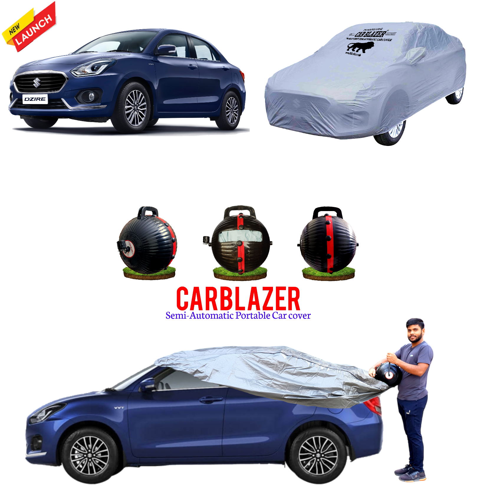 CarBlazer full body waterproof car cover designed for premium hatchbacks requiring dependable outdoor storage and vehicle care, Scratchptoof water, Dust & Wind resistant car cover for Maruti Suzuki Swift New Dzire all car models.