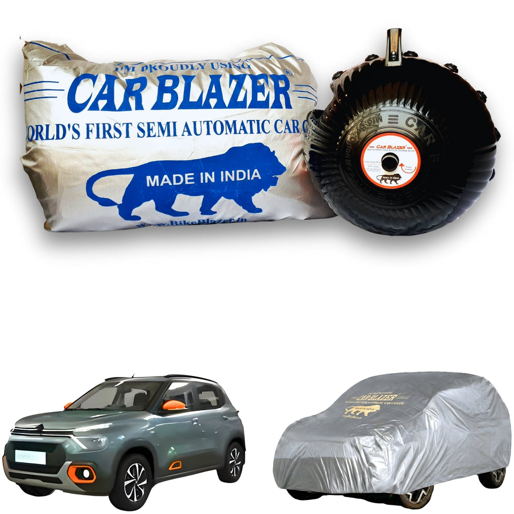 CarBlazer semi automatic portable car cover designed for compact hatchbacks used for everyday commuting with secure elastic fitting and weather protection & 100% Waterproof Car cover for New Citroen C3 all car models.