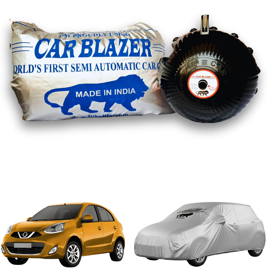 CarBlazer portable full body car cover providing reliable protection for compact hatchbacks during daily outdoor and roadside parking 100% waterproof & Dustproof fabric for Nissan Micra all car models.