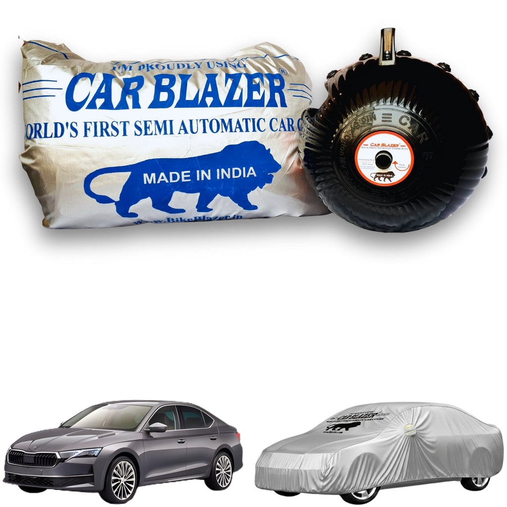 CarBlazer semi automatic portable full body car cover delivering waterproof, dust proof and UV safe protection for luxury sedans parked outdoors Soft Scratproof, water, Dust & Wind resistant car cover for Skoda Octavia all car models.