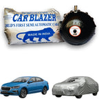 CarBlazer semi automatic portable full body waterproof car cover designed for modern sedans with dust proof, UV rays of Sun safe and tear resistant outdoor protection for Skoda Slavia all car models.