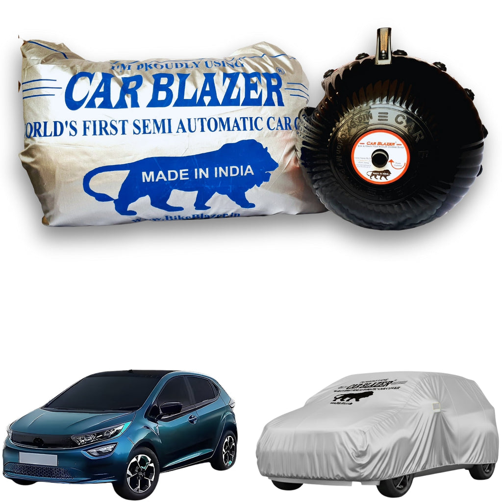 CarBlazer semi automatic car cover engineered for premium hatchbacks with complete protection against rain, dust and harmful  Sun exposure water, Dust & Wind resistant car cover for Tata Altroz EV all car models.