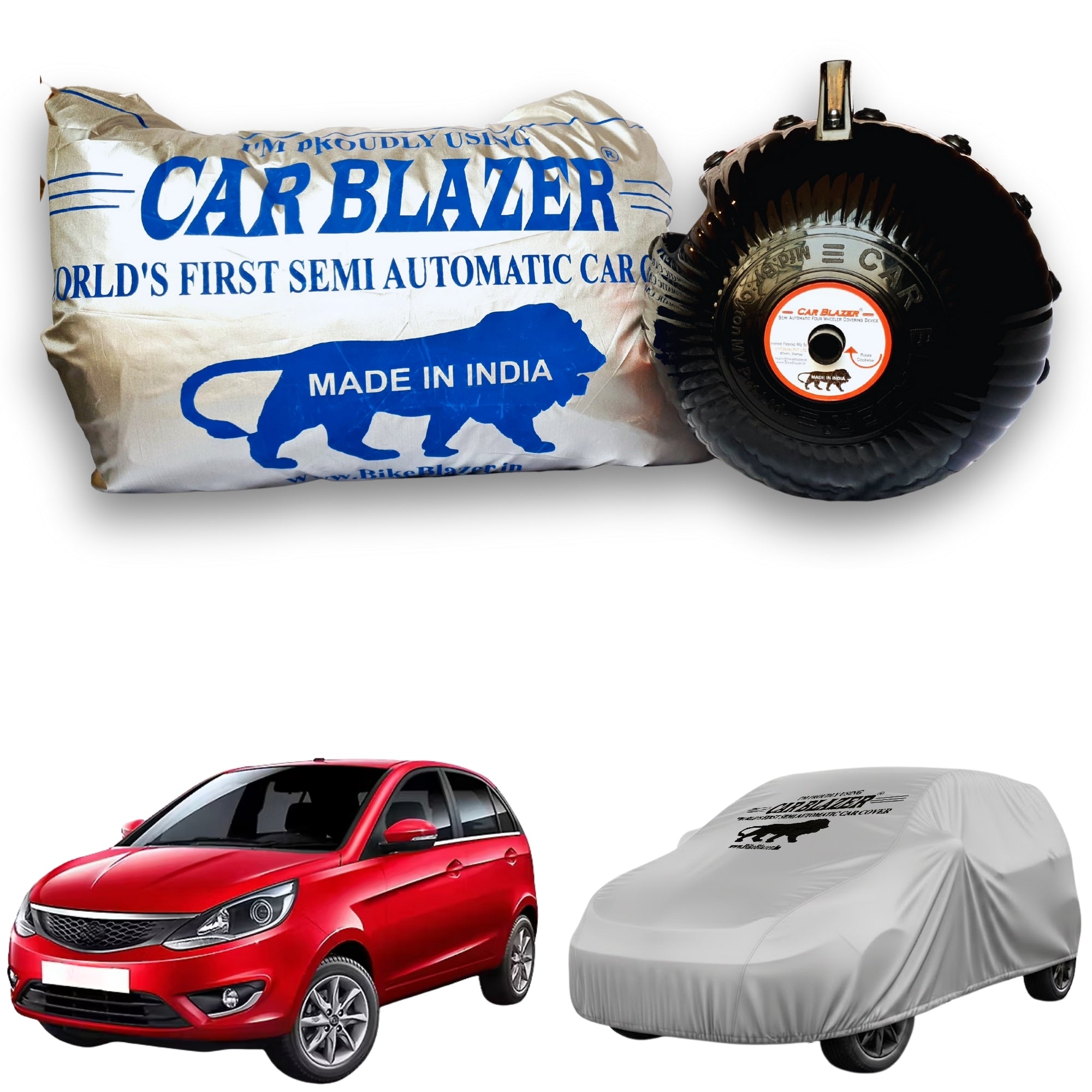 CarBlazer portable full body waterproof car cover protecting premium hatchbacks during daily outdoor and roadside parking water, Dust & Wind resistant car cover for Tata Bolt all car models.