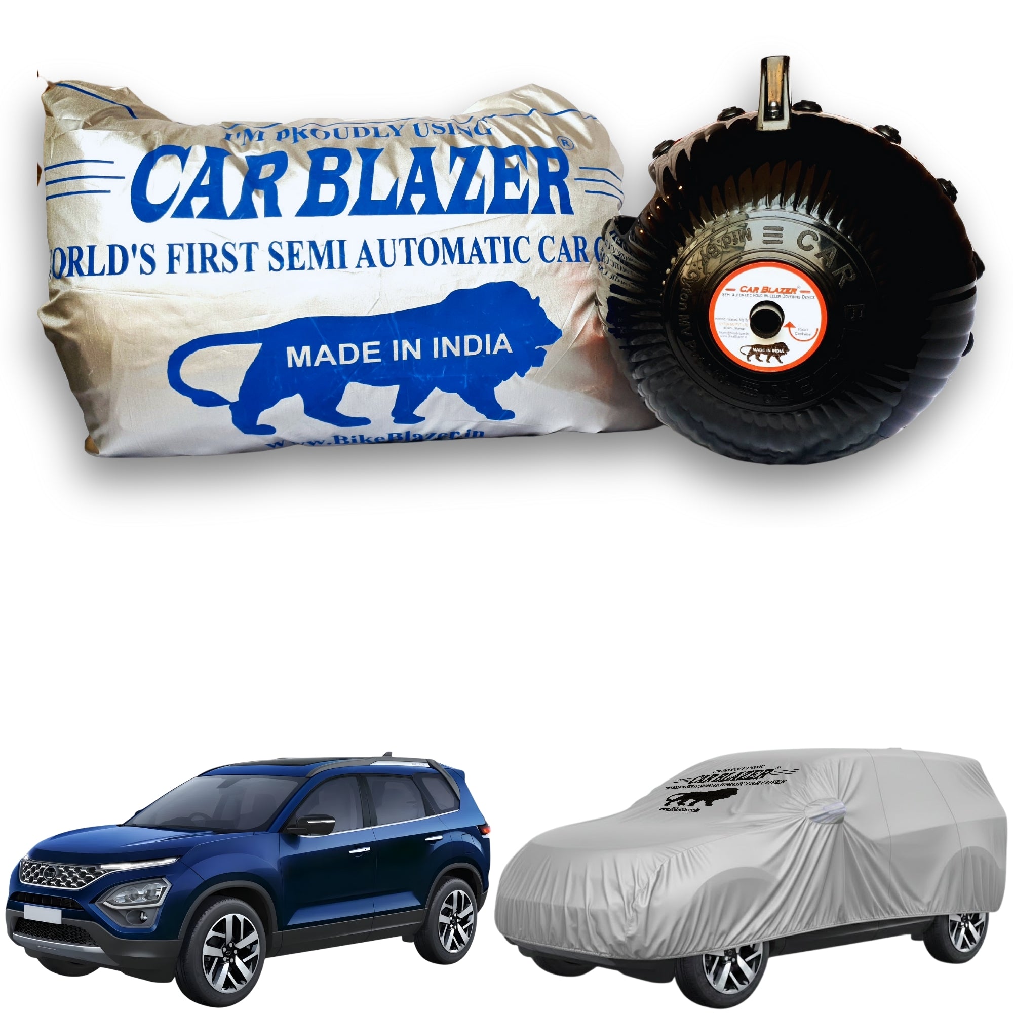 CarBlazer portable waterproof full body car cover protecting full-size SUVs during road trips, outdoor adventures and changing weather conditions  Soft Scratproof, water, Dust & Wind resistant car coverfor Tata Safari all car models.