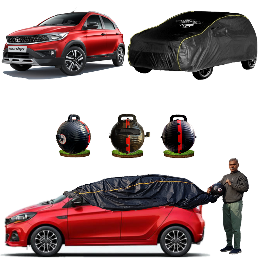 CarBlazer full body waterproof car cover helping protect compact hatchbacks from dust accumulation, rainwater, Heat Resistant, Sunlight Reflective and everyday outdoor conditions  for Tata Tiago NGR all car models.