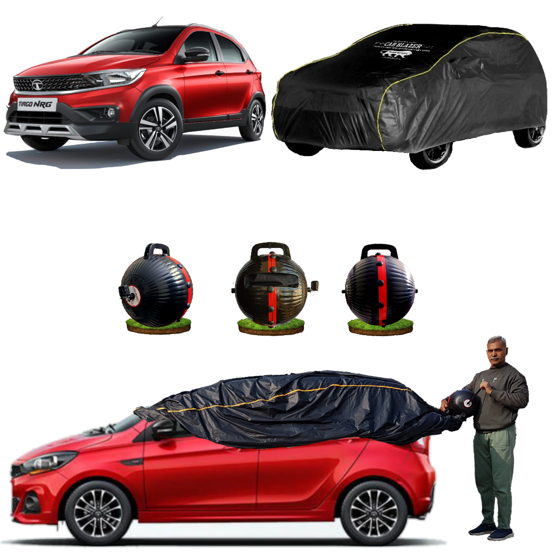 CarBlazer full body waterproof car cover helping protect compact hatchbacks from dust accumulation, rainwater, Heat Resistant, Sunlight Reflective and everyday outdoor conditions  for Tata Tiago NGR all car models.