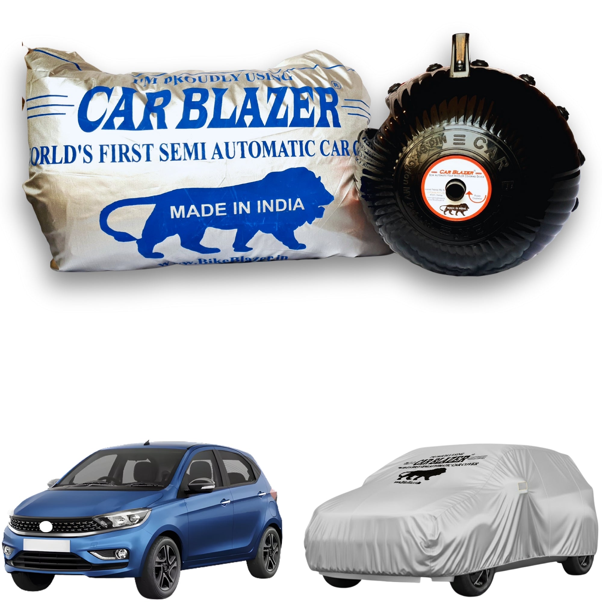 CarBlazer full body waterproof car cover helping protect compact hatchbacks from dust accumulation, rainwater, Heat Resistant, Sunlight Reflective and everyday outdoor conditions  for Tata Tiago all car models.