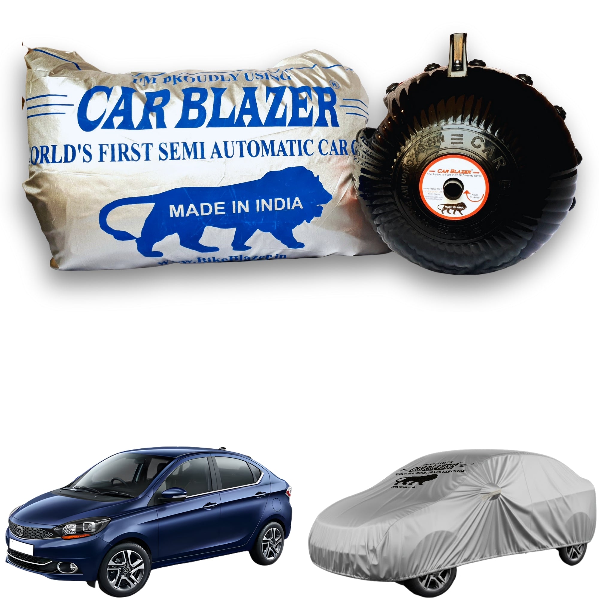 CarBlazer full body waterproof car cover helping protect compact hatchbacks from dust accumulation, rainwater, Heat Resistant, Sunlight Reflective and everyday outdoor conditions  for Tata Tiago all car models.
