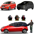 CarBlazer semi automatic portable car cover offering reliable all weather protection for premium hatchbacks with secure elastic fitting, water, Dust & Wind resistant car cover for Tata Vista all car models.