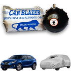 CarBlazer semi automatic portable waterproof car cover providing complete full body coverage for premium hatchbacks with all weather resistant protection, Storm proof Car cover for Toyota Glanza all car models.