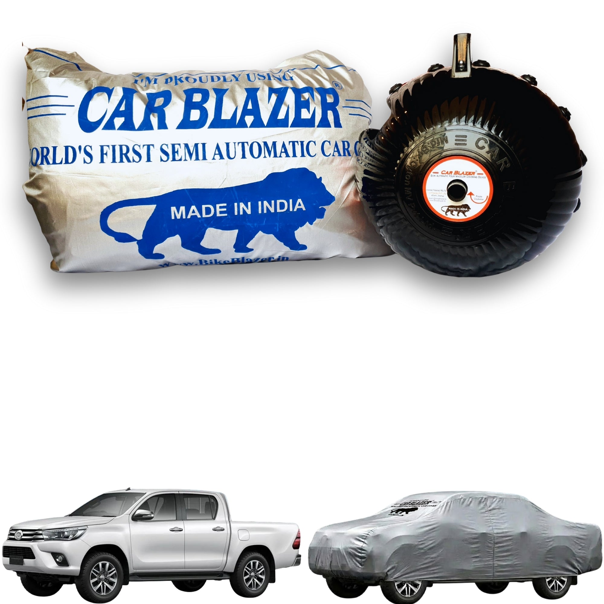 CarBlazer portable waterproof full body car cover protecting full-size SUVs during road trips, outdoor adventures and changing weather conditions  Soft Scratproof, water, Dust & Wind resistant car coverfor Toyota Hilux all car models.