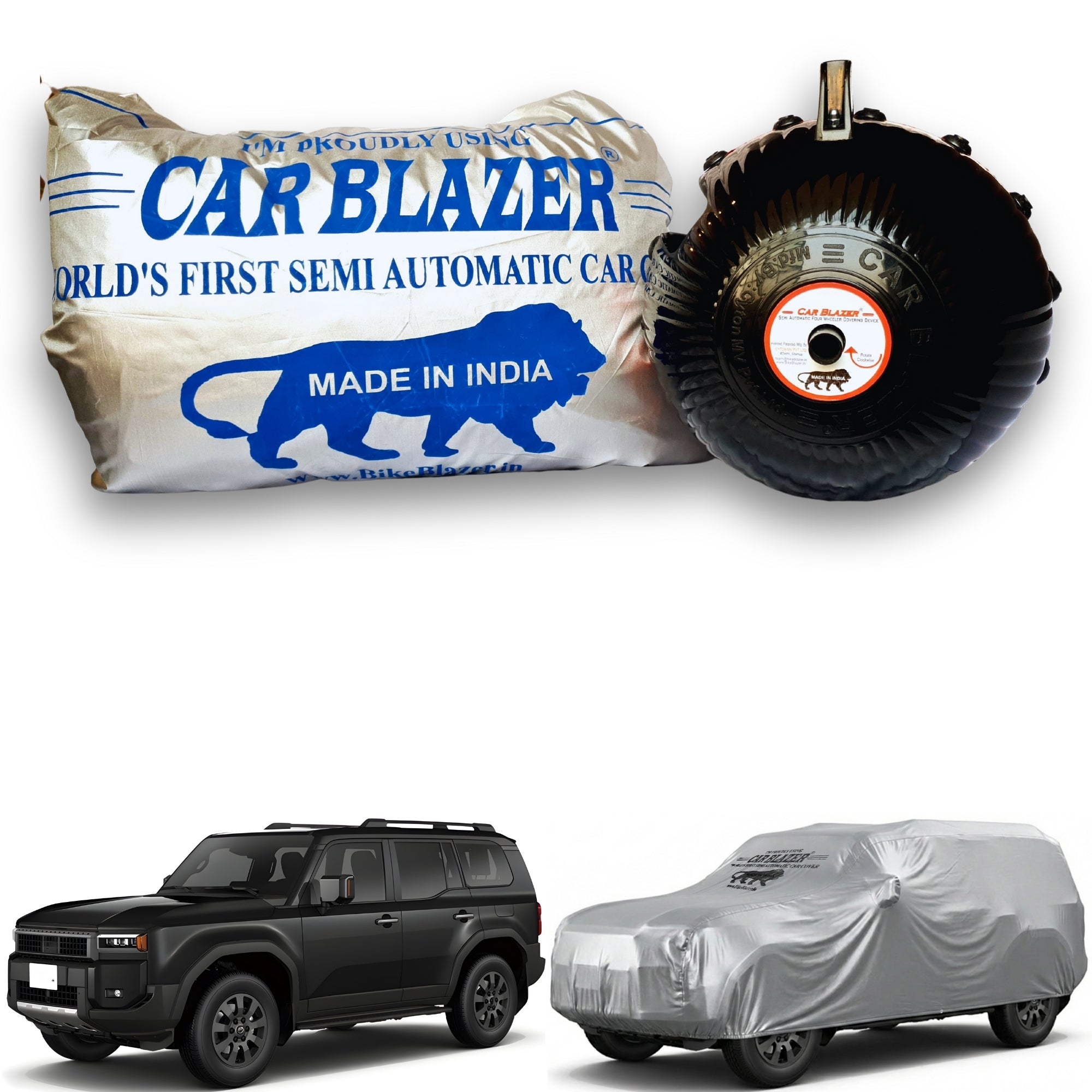 CarBlazer full body portable waterproof car cover designed for luxury SUV rays of Suns requiring reliable outdoor storage and long lasting vehicle care Soft Scratproof, water, Dust & Wind resistant car coverfor Toyota Land Cruiser Prado all car models.