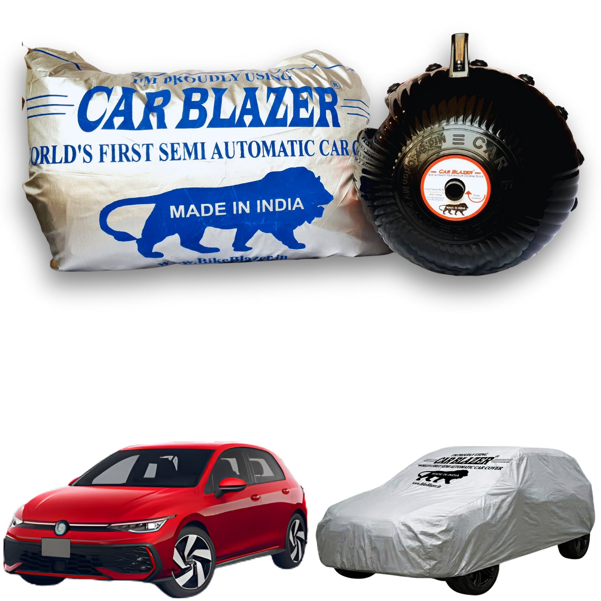 CarBlazer portable waterproof full body car cover protecting sports and performance cars during weekend drives, road trips and changing weather conditions Soft Scratproof, water, Dust & Wind resistant car coverfor Volkswagen Golf GTI all car models.
