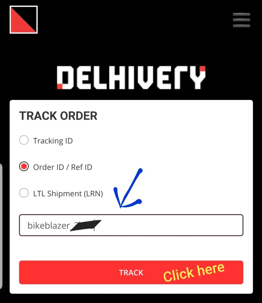 3rd Image Delhivery Tracking Click on TRACK
