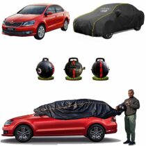 CARBLAZER Portable & Semi-Automatic Full Body Car Covers, Heavy Duty Device, 100% Dust & WATER PROOF, Anti-Theft & Scratch Proof Covers, custom fit for Skoda Rapid