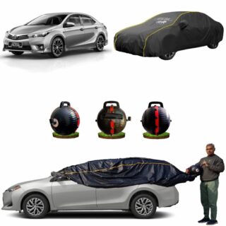 CARBLAZER Portable & Semi-Automatic Full Body Car Covers, Heavy Duty Device, 100% Dust & WATER PROOF, Anti-Theft & Scratch Proof Covers, custom fit for Toyota Corolla Altis