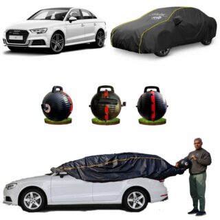 CARBLAZER Portable & Semi-Automatic Full Body Car Covers, Heavy Duty Device, 100% Dust & WATER PROOF, Anti-Theft & Scratch Proof Covers, custom fit for Audi A3