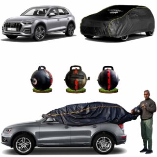 CARBLAZER Portable & Semi-Automatic Full Body Car Covers, Heavy Duty Device, 100% Dust & WATER PROOF, Anti-Theft & Scratch Proof Covers, custom fit for Audi Q5