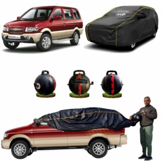 CARBLAZER Portable & Semi-Automatic Full Body Car Covers, Heavy Duty Device, 100% Dust & WATER PROOF, Anti-Theft & Scratch Proof Covers, custom fit for Chevrolet Tavera