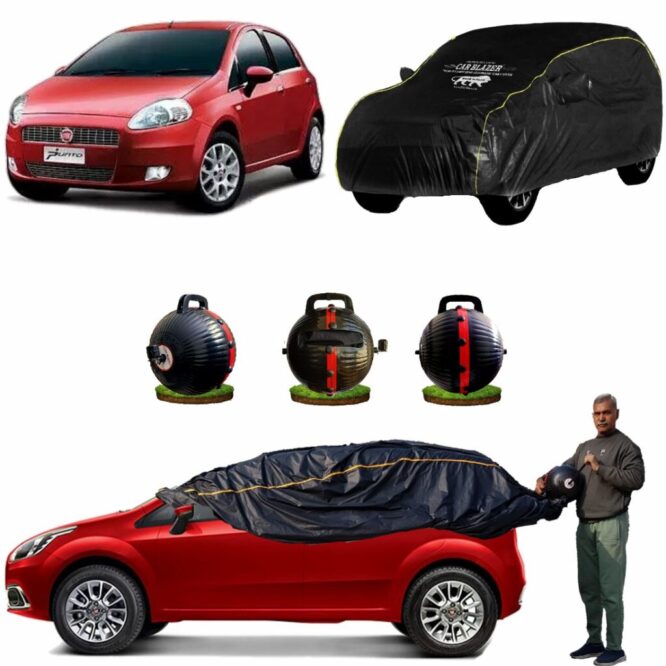 CARBLAZER Portable & Semi-Automatic Full Body Car Covers, Heavy Duty Device, 100% Dust & WATER PROOF, Anti-Theft & Scratch Proof Covers, custom fit for Fiat Punto