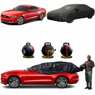 CARBLAZER Portable & Semi-Automatic Full Body Car Covers, Heavy Duty Device, 100% Dust & WATER PROOF, Anti-Theft & Scratch Proof Covers, custom fit for Ford Mustang