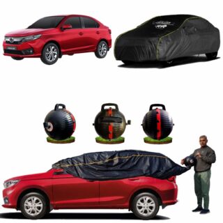 CARBLAZER Portable & Semi-Automatic Full Body Car Covers, Heavy Duty Device, 100% Dust & WATER PROOF, Anti-Theft & Scratch Proof Covers, custom fit for Honda Amaze