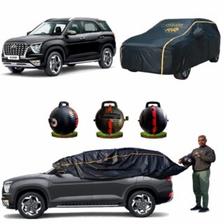 CARBLAZER Portable & Semi-Automatic Full Body Car Covers, Heavy Duty Device, 100% Dust & WATER PROOF, Anti-Theft & Scratch Proof Covers, custom fit for Hyundai Alcazar