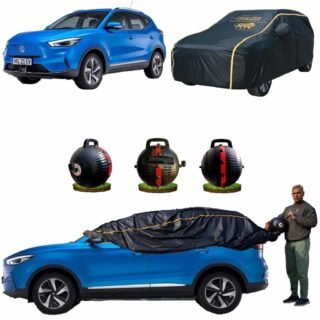 CARBLAZER Portable & Semi-Automatic Full Body Car Covers, Heavy Duty Device, 100% Dust & WATER PROOF, Anti-Theft & Scratch Proof Covers, custom fit for MG Hector ZS EV