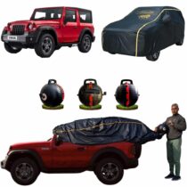 CARBLAZER Portable & Semi-Automatic Full Body Car Covers, Heavy Duty Device, 100% Dust & WATER PROOF, Anti-Theft & Scratch Proof Covers, custom fit for Mahindra Thar