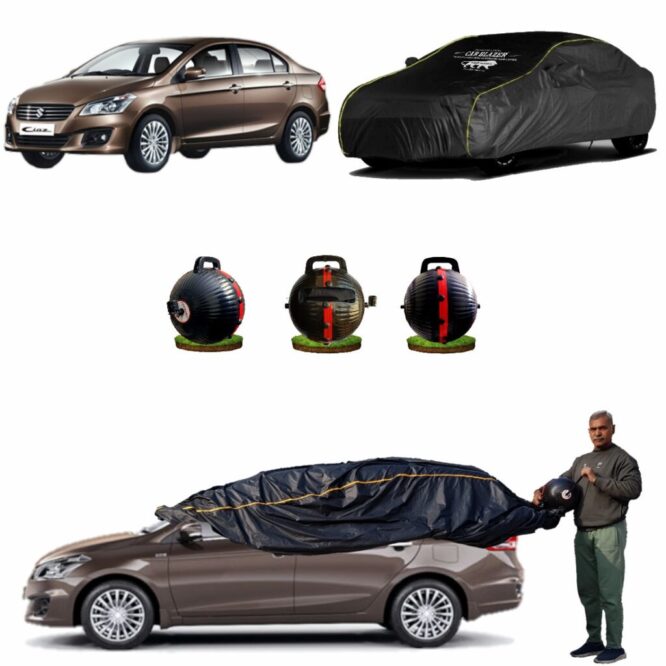CARBLAZER Portable & Semi-Automatic Full Body Car Covers, Heavy Duty Device, 100% Dust & WATER PROOF, Anti-Theft & Scratch Proof Covers, custom fit for Maruti Suzuki Ciaz