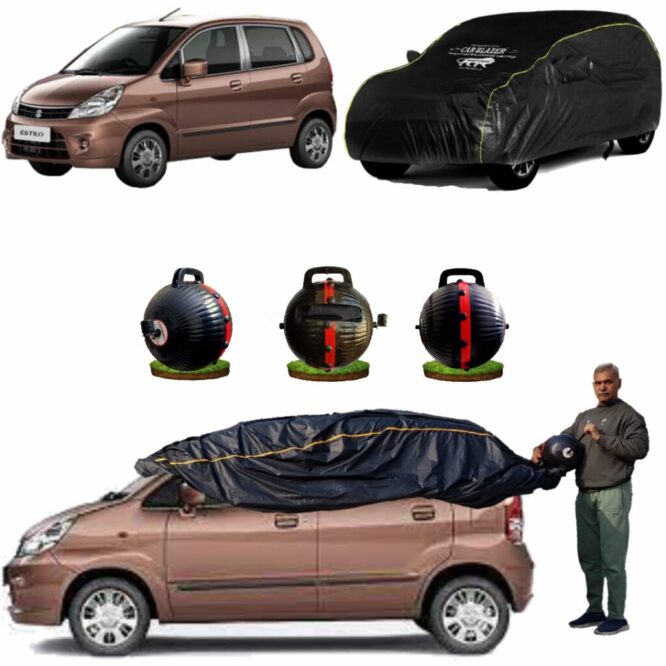 CARBLAZER Portable & Semi-Automatic Full Body Car Covers, Heavy Duty Device, 100% Dust & WATER PROOF, Anti-Theft & Scratch Proof Covers, custom fit for Maruti Suzuki ZEN ESTILO