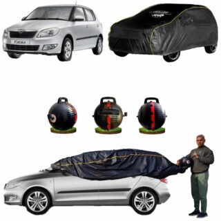 CARBLAZER Portable & Semi-Automatic Full Body Car Covers, Heavy Duty Device, 100% Dust & WATER PROOF, Anti-Theft & Scratch Proof Covers, custom fit for Skoda Fabia