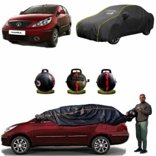 CARBLAZER Portable & Semi-Automatic Full Body Car Covers, Heavy Duty Device, 100% Dust & WATER PROOF, Anti-Theft & Scratch Proof Covers, custom fit for Tata Manza