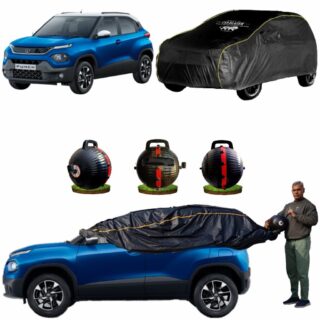 CARBLAZER Portable & Semi-Automatic Full Body Car Covers, Heavy Duty Device, 100% Dust & WATER PROOF, Anti-Theft & Scratch Proof Covers, custom fit for Tata Punch