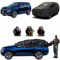 CARBLAZER Portable & Semi-Automatic Full Body Car Covers, Heavy Duty Device, 100% Dust & WATER PROOF, Anti-Theft & Scratch Proof Covers, custom fit for Tata Safari