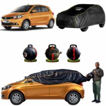 CARBLAZER Portable & Semi-Automatic Full Body Car Covers, Heavy Duty Device, 100% Dust & WATER PROOF, Anti-Theft & Scratch Proof Covers, custom fit for Tata Tiago EV