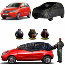 CARBLAZER Portable & Semi-Automatic Full Body Car Covers, Heavy Duty Device, 100% Dust & WATER PROOF, Anti-Theft & Scratch Proof Covers, custom fit for Tata Vista