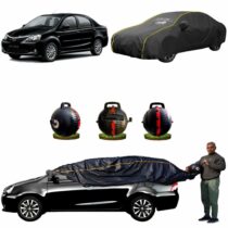 CARBLAZER Portable & Semi-Automatic Full Body Car Covers, Heavy Duty Device, 100% Dust & WATER PROOF, Anti-Theft & Scratch Proof Covers, custom fit for Toyota Etios