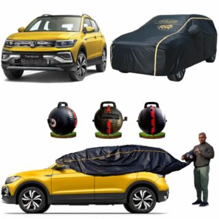 CARBLAZER Portable & Semi-Automatic Full Body Car Covers, Heavy Duty Device, 100% Dust & WATER PROOF, Anti-Theft & Scratch Proof Covers, custom fit for Volkswagen Taigun