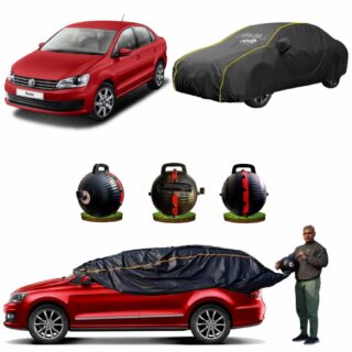 CARBLAZER Portable & Semi-Automatic Full Body Car Covers, Heavy Duty Device, 100% Dust & WATER PROOF, Anti-Theft & Scratch Proof Covers, custom fit for Volkswagen Vento