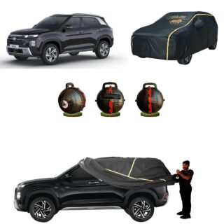 CARBLAZER Portable & Semi-Automatic Full Body Car Covers, Heavy Duty Device, 100% Dust & WATER PROOF, Anti-Theft & Scratch Proof Covers, custom fit for Hyundai Creta JAN 2024